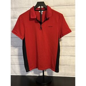 Calvin Klein Red Polo Shirt with Black Trim and Zip – Women's Small